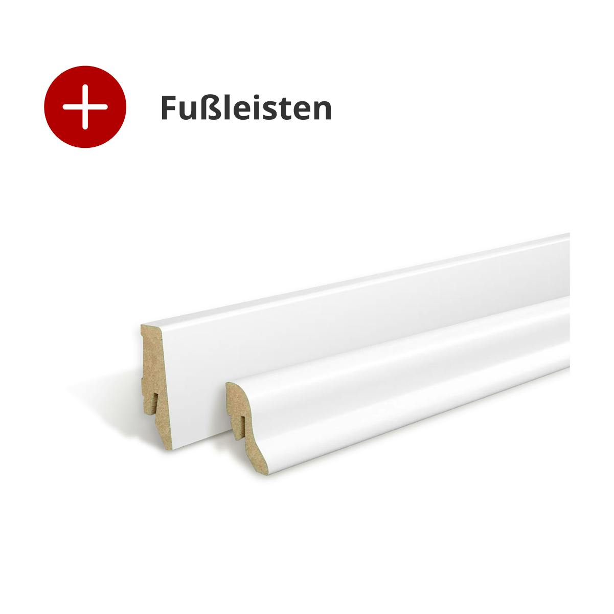 Fu&szlig;leiste in Wei&szlig; mit Plus-Symbol