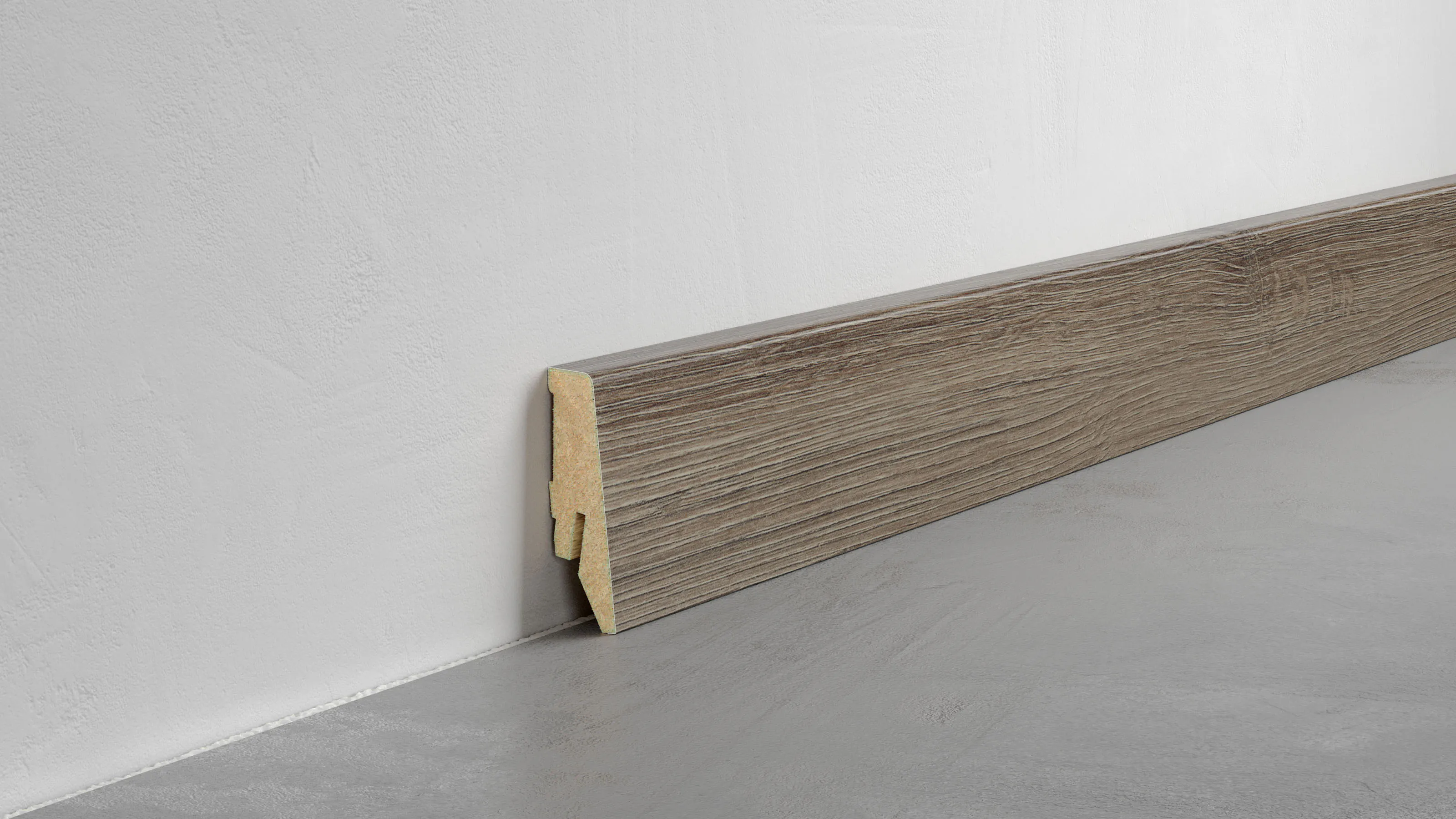 Fu&szlig;leiste Exquisit - Saverne Eiche - 58 mm Produktbild Schlafzimmer - Urban zoom
