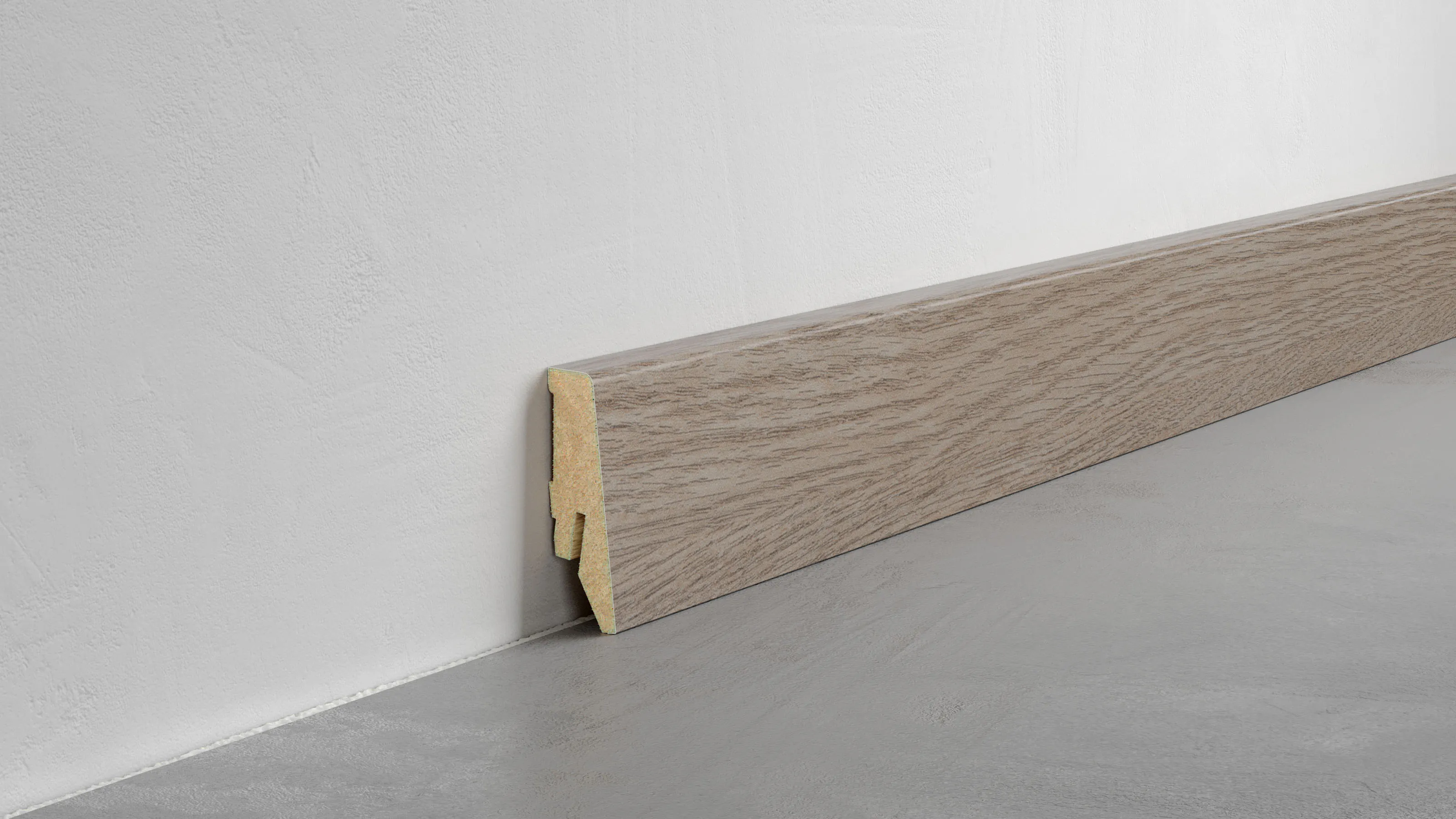 Fu&szlig;leiste Exquisit - Everest Oak Beige - 58 mm Produktbild Schlafzimmer - Urban zoom