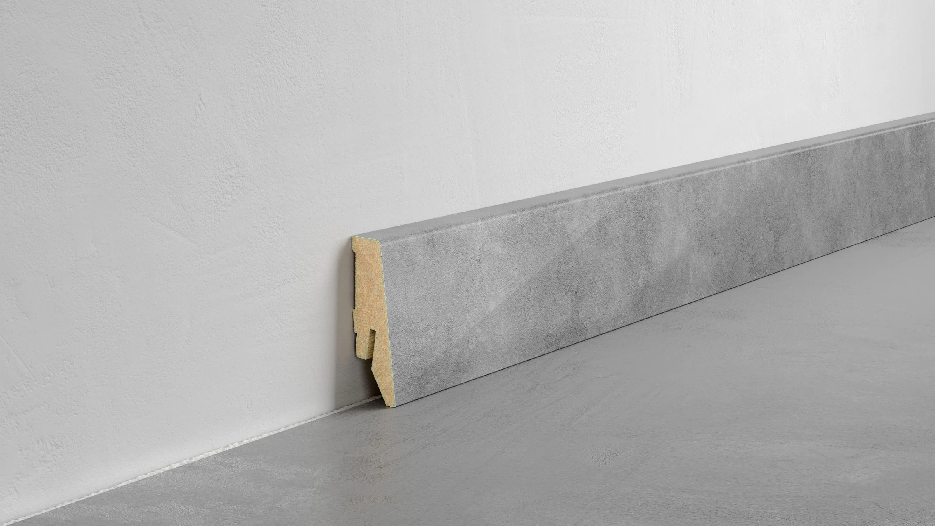 Fu&szlig;leiste Exquisit - Pastell grey - 58 mm Produktbild Schlafzimmer - Urban zoom