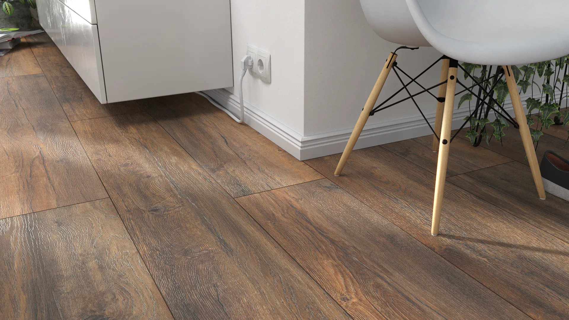 Laminat BoDomo Premium Port Eiche nature Produktbild Wohnzimmer - Urban mit Wohnwand zoom