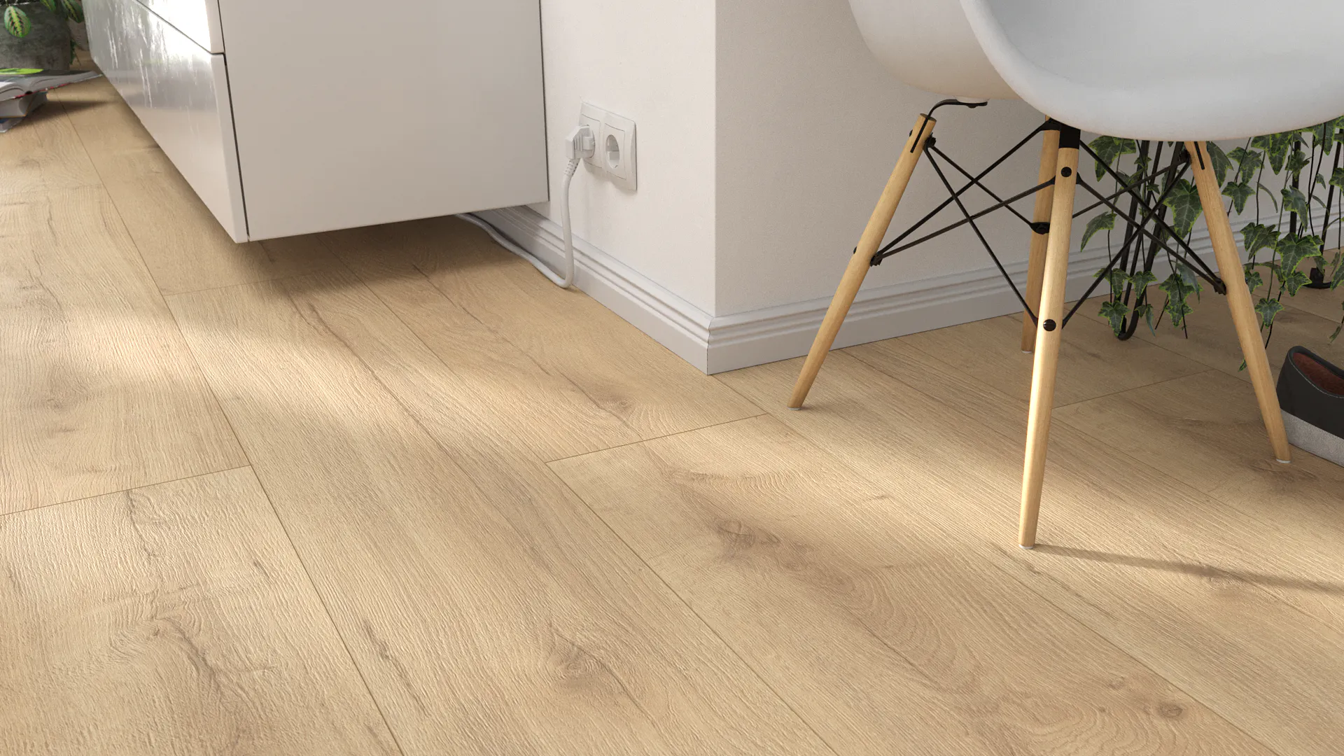 Laminat BoDomo Premium Basket Oak Nature Produktbild Wohnzimmer - Urban mit Wohnwand zoom