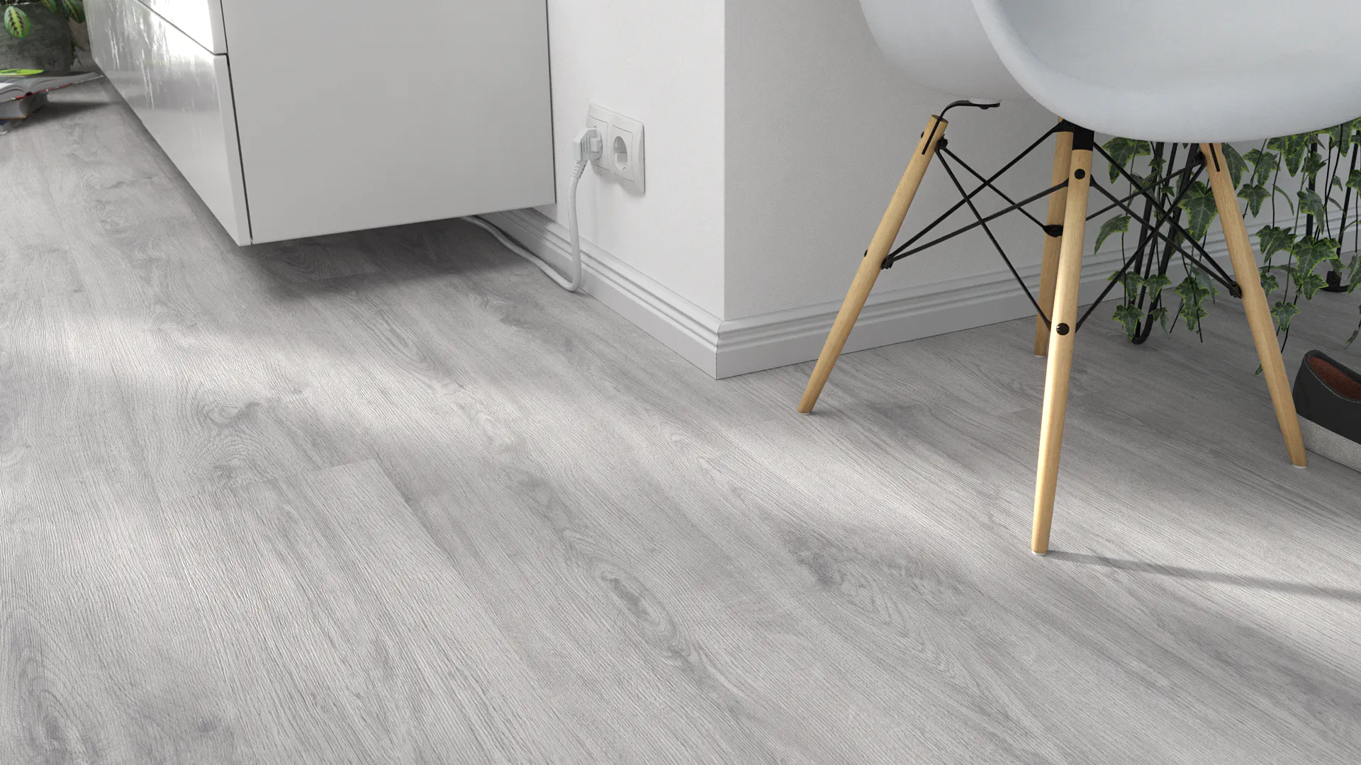 Laminat BoDomo Klassik Modern Grau Produktbild Wohnzimmer - Urban mit Wohnwand zoom