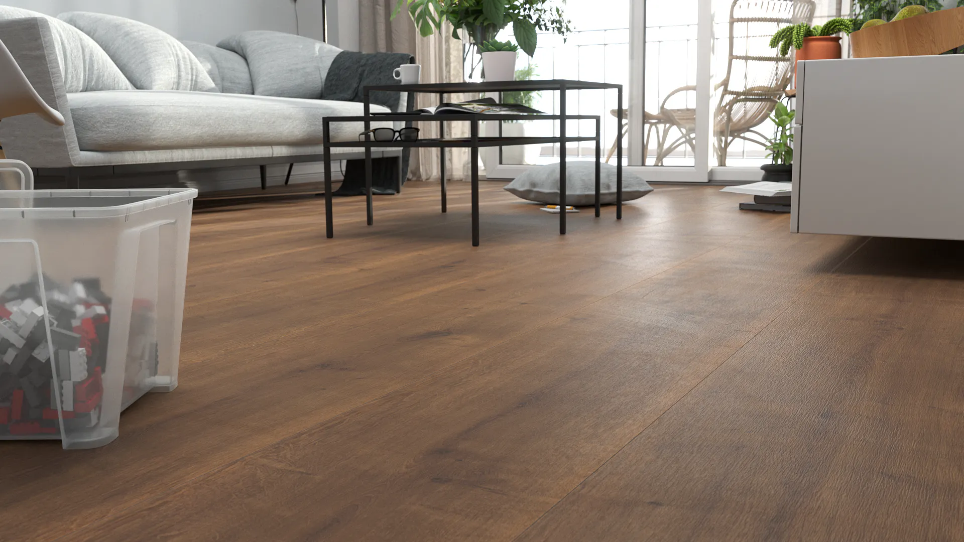 Laminat BoDomo Premium Schlossdiele dunkel Produktbild Schlafzimmer - Urban zoom