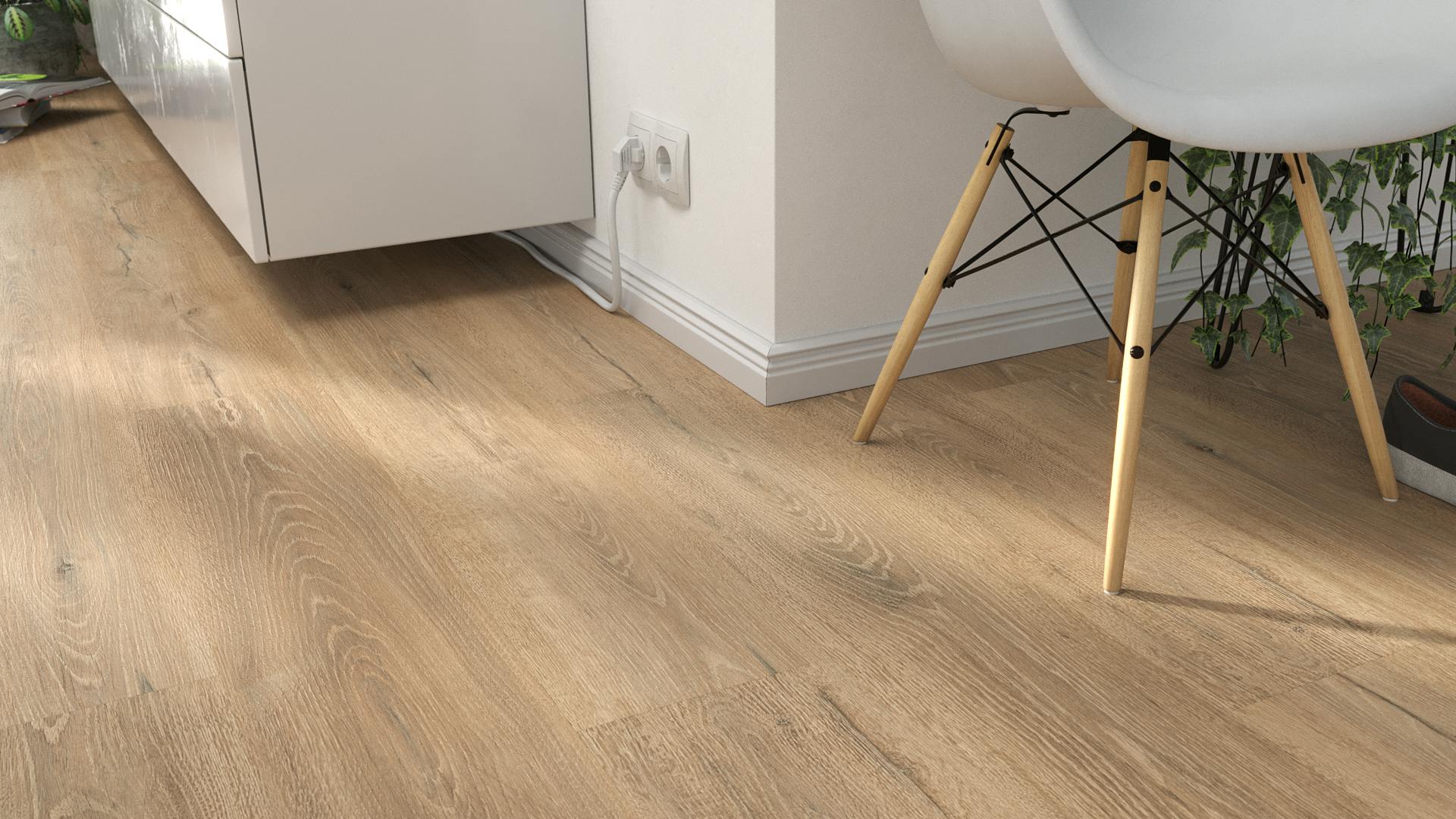 Laminat BoDomo Exquisit Alvier Eiche Produktbild Wohnzimmer - Urban mit Wohnwand zoom