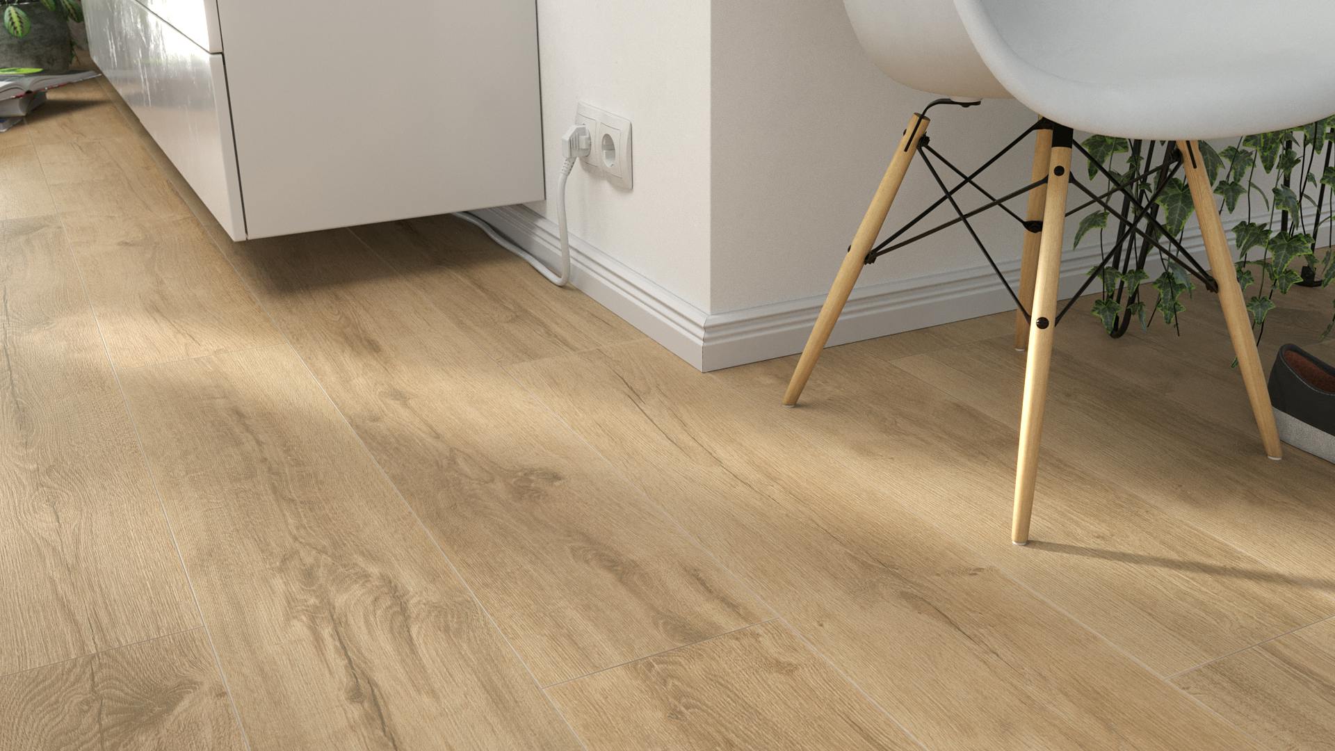 Laminat BoDomo Exquisit Cardiff Eiche Produktbild Wohnzimmer - Urban mit Wohnwand zoom