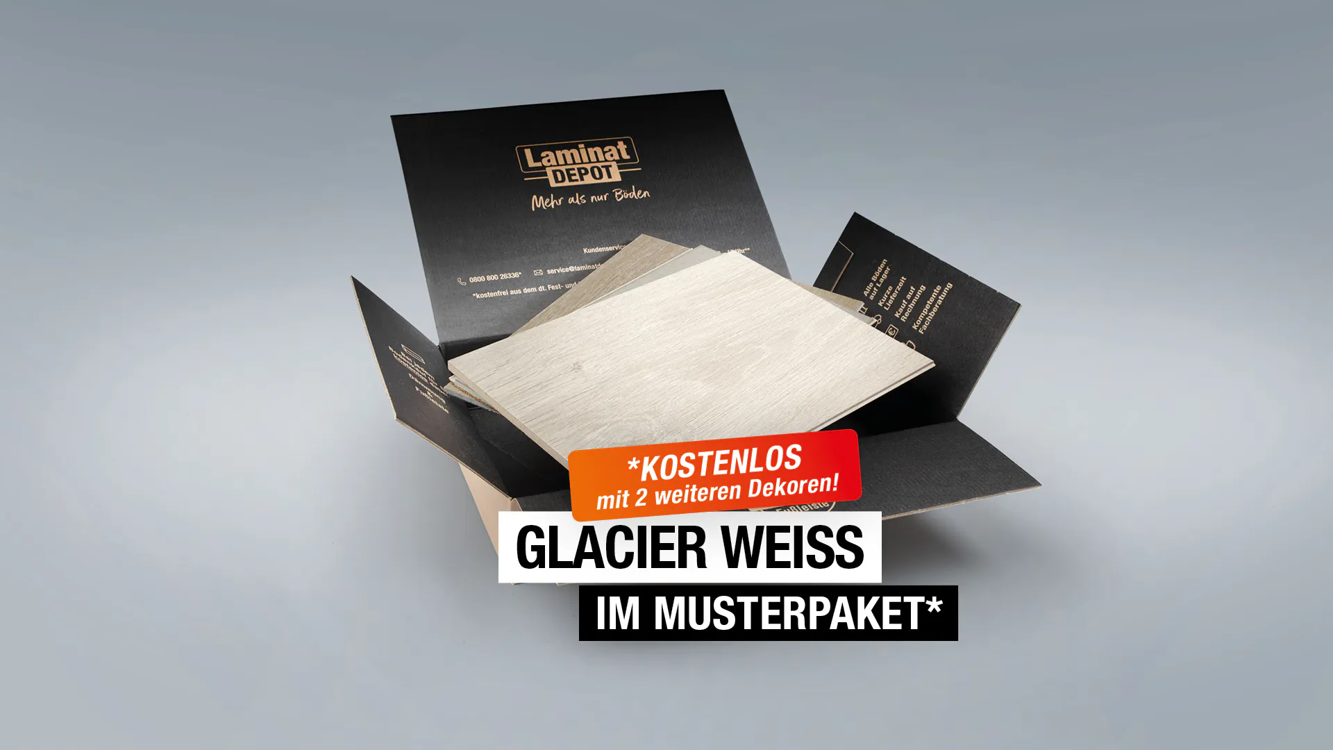 Laminat BoDomo Premium Glacier wei&szlig; Produktbild Musterfl&auml;che von oben grade zoom