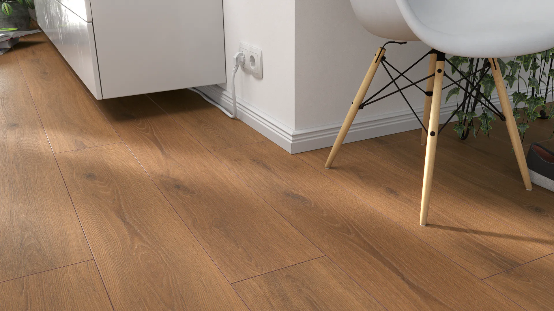 Laminat Kronotex Robusto Foresta coffee Produktbild Wohnzimmer - Urban mit Wohnwand zoom